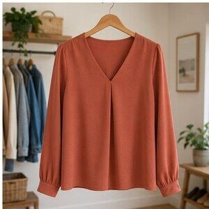 Terracotta Crepe V Neck Blouse